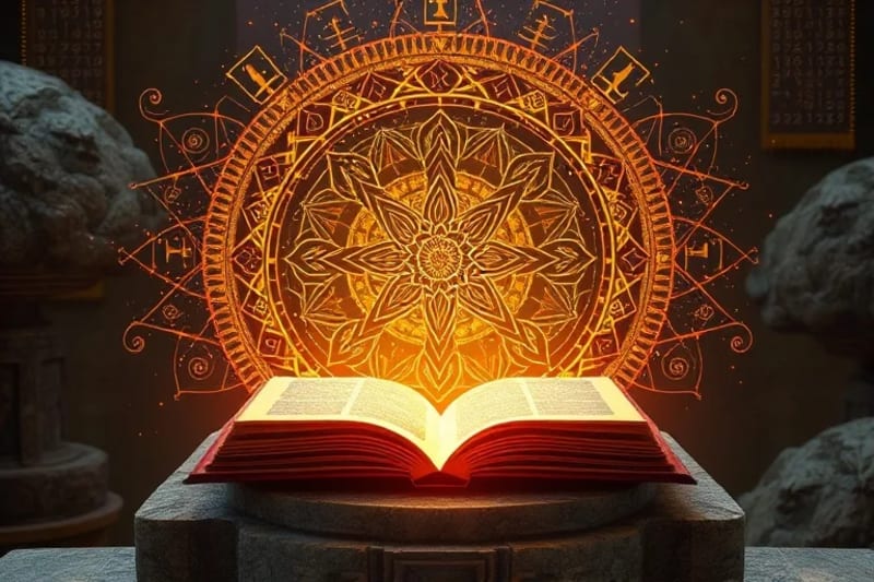 Escudo de luz protectora con símbolos espirituales, desviando fragmentos de datos digitales caóticos.