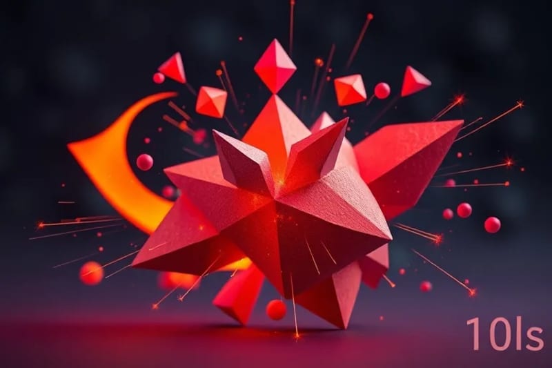 Representación abstracta de la energía de Marte, con formas geométricas dinámicas en tonos rojos y púrpuras, simbolizando el deseo y la pasión
