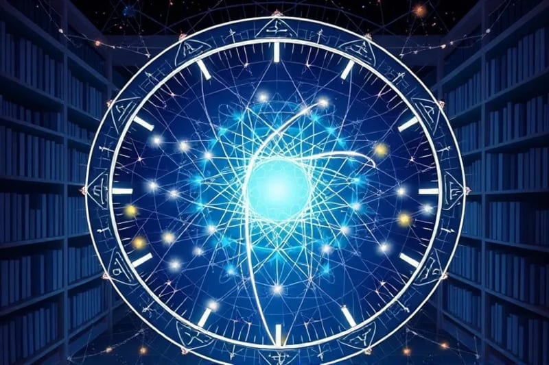 Intricate glowing network resembling neural and cosmic web in crystalline library