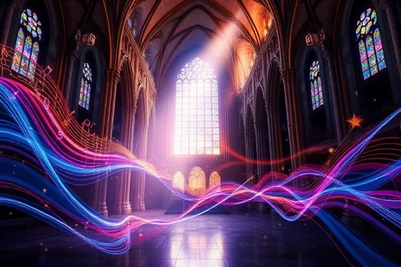 Representación abstracta de ondas sonoras interactuando con redes neuronales