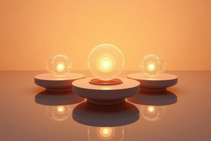 Crystal singing bowls and tuning forks emitting visible sound waves, symbolizing vibrational healing and energetic interaction.