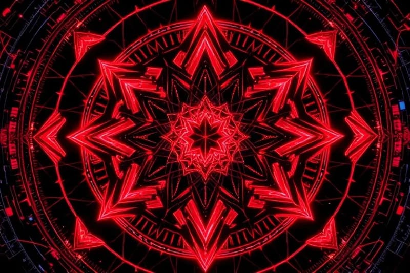 Abstract 3D render of interwoven geometric shapes and luminescent energy currents, symbolizing the reclamation of 'forbidden powers' and transformation.