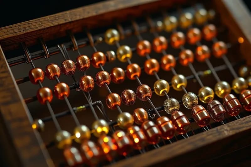 Bodegón conceptual de microchips y abaco antiguo