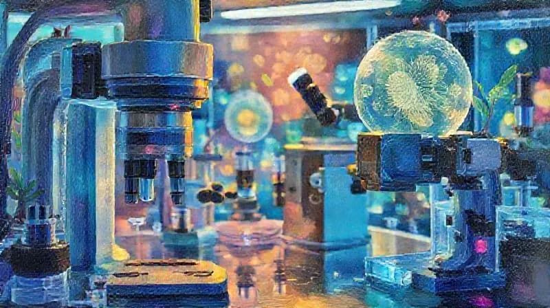3D render of advanced lab equipment analyzing plant molecular structures