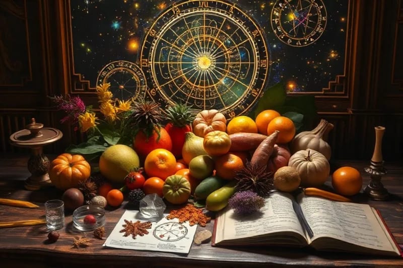 Bodegón de frutas con aura vibracional