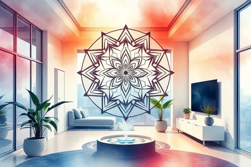 Urban apartment interior with Feng Shui elements