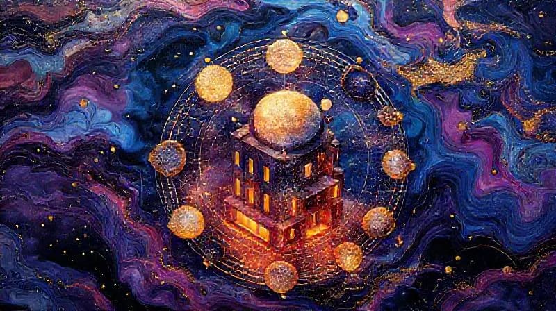 Abstract representation of lunar cycles and urban structures