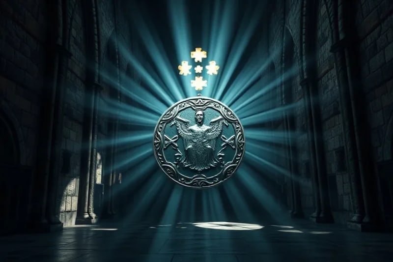 Medalla de San Benito con un diseño intrincado, símbolo de protección espiritual y fe.