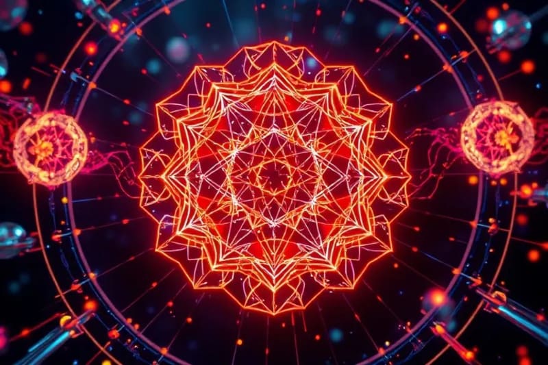 3D render of pulsating cells emitting intricate wave patterns, forming geometric shapes.