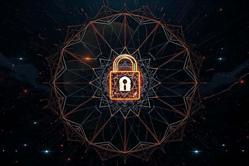 Conceptual 3D render of a translucent human head silhouette with a glowing digital padlock, surrounded by fragmented data streams, symbolizing data privacy concerns in AI.
