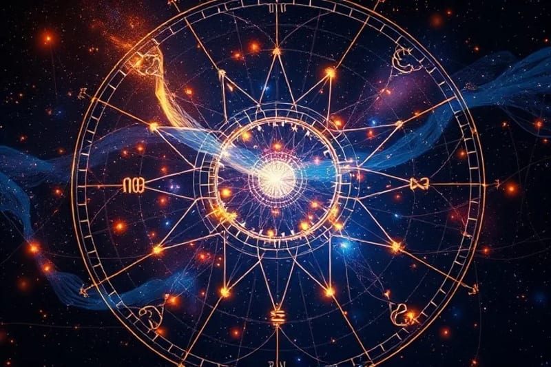 Representación artística de un viaje del alma, con caminos intrincados y nodos luminosos que simbolizan vidas pasadas y potenciales futuros, interconectados por hilos de luz.