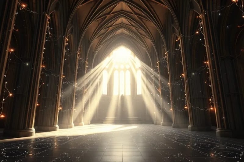 Patrones de geometría sagrada luminosos formando estructuras cósmicas