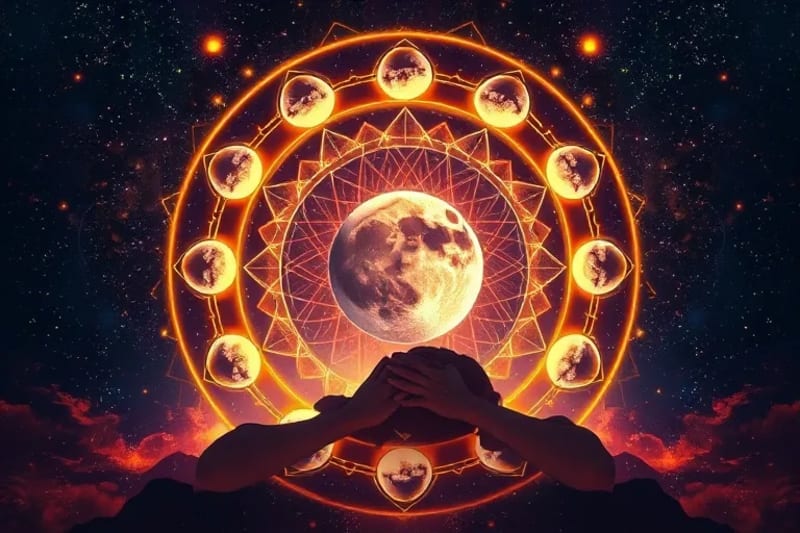 Representación abstracta de la influencia lunar en el sueño humano