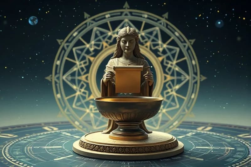 Conceptual 3D render of ancient astrological tools and modern digital displays, symbolizing the integration of traditional wisdom with contemporary understanding in relationship analysis.