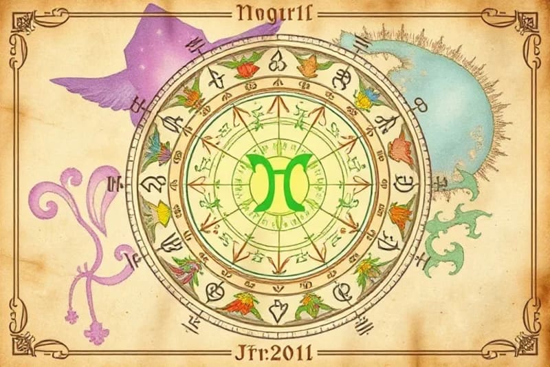 Ilustración de hierbas ancestrales con símbolos astrológicos incrustados, representando la conexión entre la naturaleza y las influencias celestes.