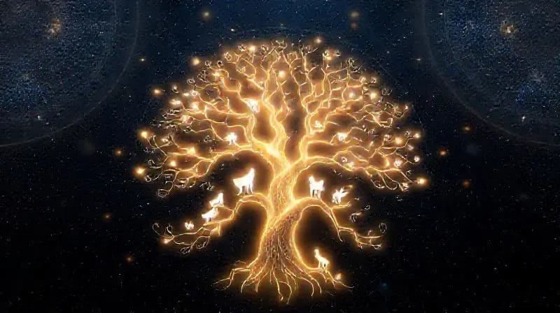 Árbol familiar abstracto con figuras de animales
