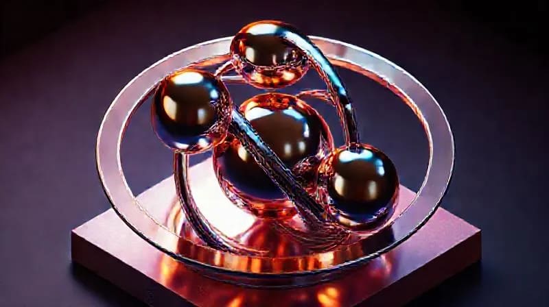 Abstract 3D render of interlocking cosmic elements symbolizing the complex yet harmonious dynamics of a relationship.