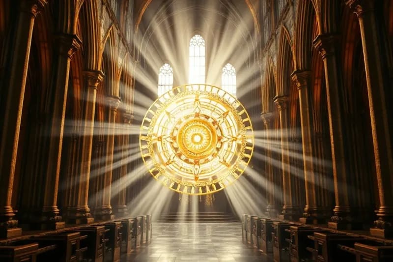 Un mecanismo celestial intrincado con engranajes de luz y esferas cósmicas, reflejando el orden y la armonía del universo, con un fondo de espacio profundo.