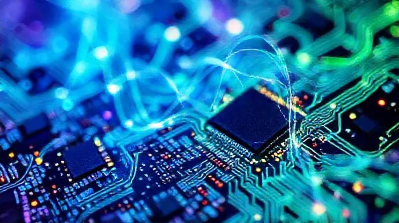 Ondas sonoras abstractas entrelazadas con redes neuronales en acuarela