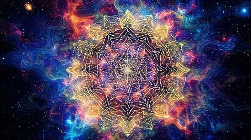 An abstract digital painting of a human energetic field, with subtle astrological symbols and planetary alignments woven into its vibrant colors, representing the intricate connection between cosmic influences and individual consciousness.