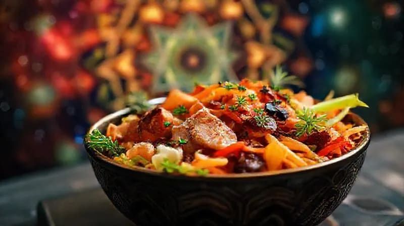 Tazón de comida para mascotas con ingredientes frescos y vibrantes