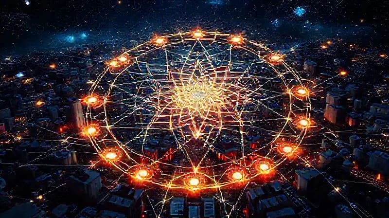 Artistic representation of subtle energy lines flowing through an urban environment