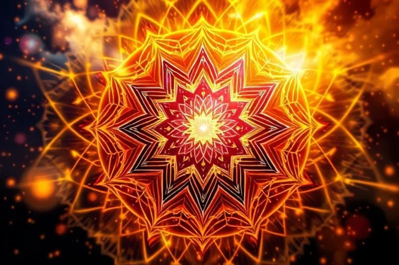 Representación abstracta de ondas sonoras doradas interactuando con un campo de energía vibrante y colorido.