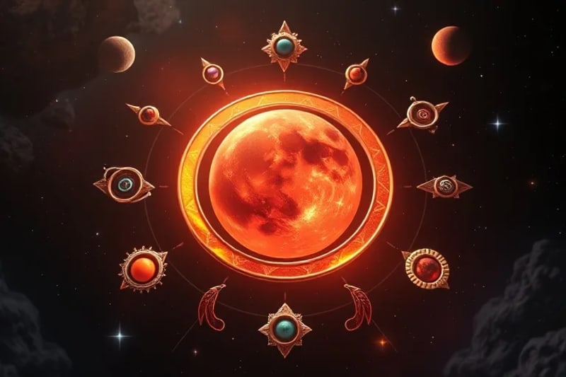 Celestial body with rings symbolizing rebirth