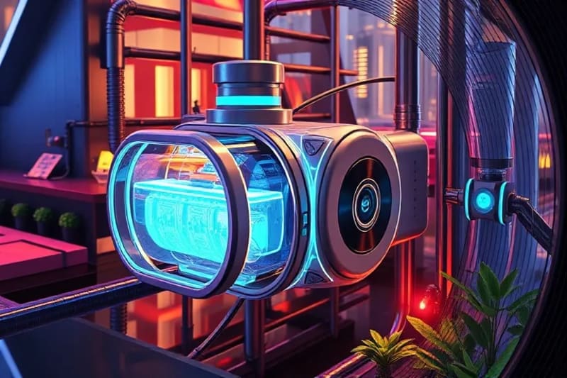Dispositivo futurista de purificación de agua con plantas