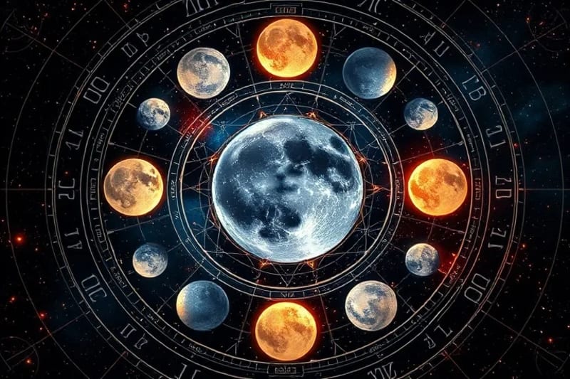 Ciclos lunares y símbolos rúnicos entrelazados