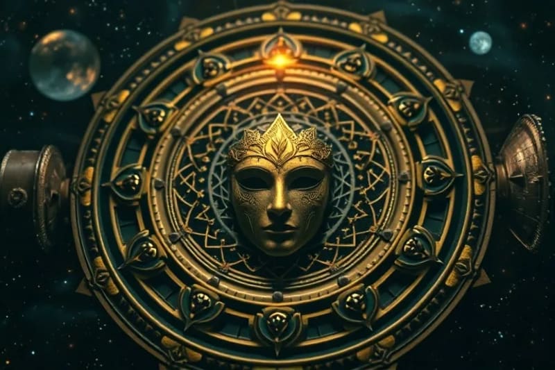 Intricate cosmic clockwork symbolizing the human psyche and its transformation