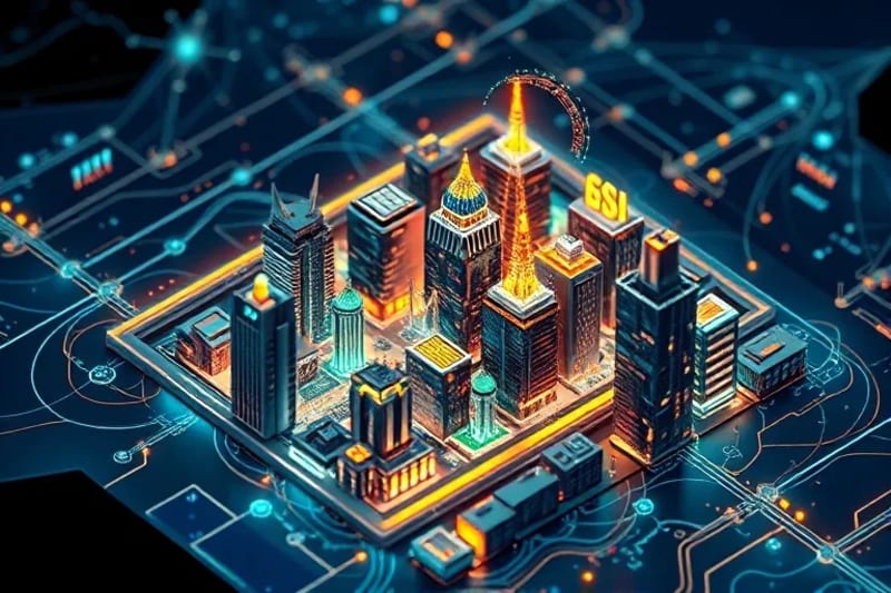 Representación abstracta de IA analizando datos urbanos