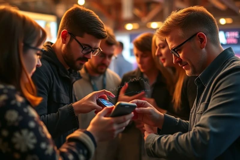 Diverse individuals engaging with digital finance, symbolizing global connectivity and economic participation through decentralized systems.