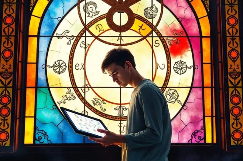 Person contemplating an AI-generated divination on a digital tablet