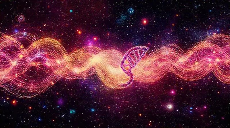 Abstract DNA helix interacting with sound wave patterns