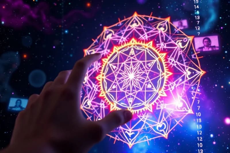 Mano tocando interfaz de carta astral
