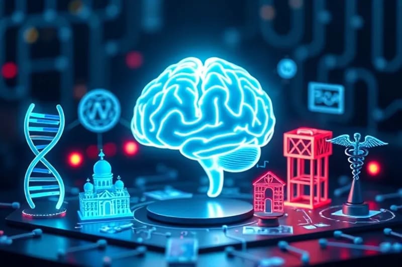 Representación conceptual de las aplicaciones de la IA generativa en ciencia, medicina e ingeniería