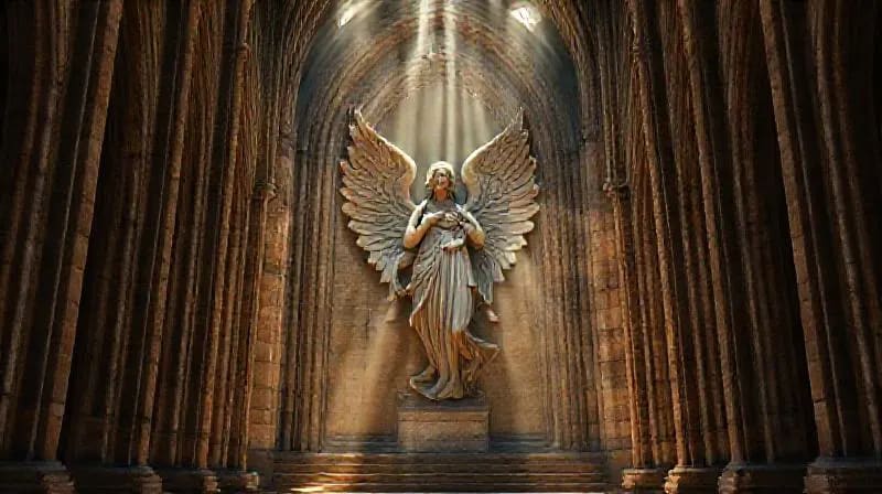 Escultura de un ángel o figura celestial en una catedral gótica