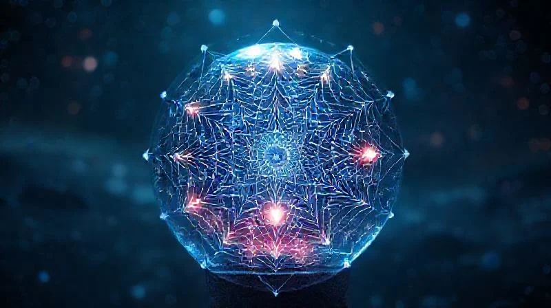 Futuristic crystal ball displaying algorithms and neural networks