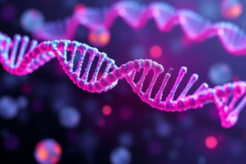 Representación 3D de la edición genética CRISPR-Cas9 cortando una hebra de ADN