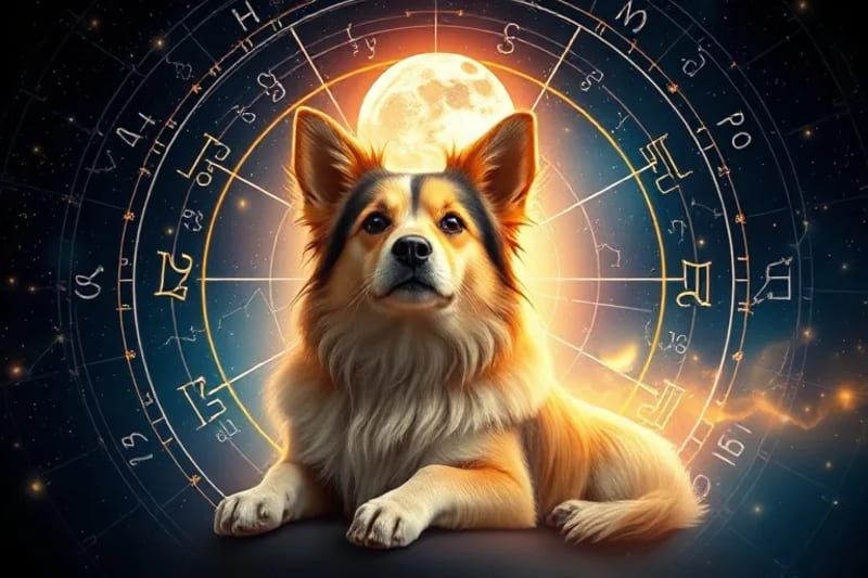 Mascota con aura y símbolos rúnicos