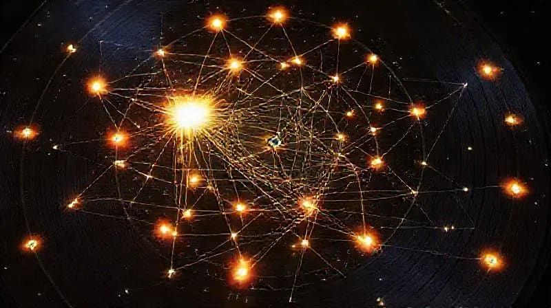 Red de energía celestial sobre un mapa geopolítico