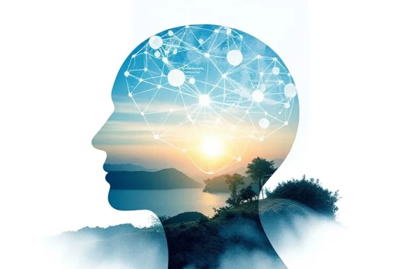 Watercolor painting of a stylized head with a digital lock, symbolizing mental privacy and data protection.