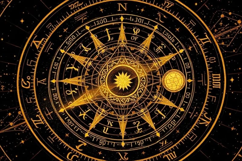 Digital art depicting an intricate cosmic web of connections, symbolizing astrological midpoint structures