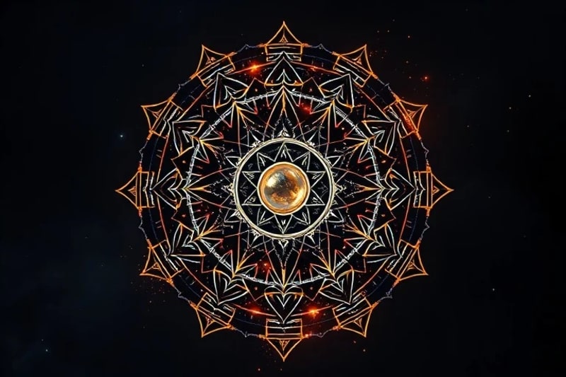 3D render of a futuristic crystal ball reflecting astrological charts