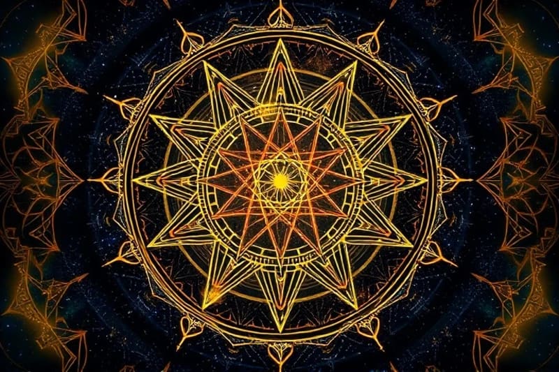 Abstract art of interconnected hermetic symbols and cosmic energy