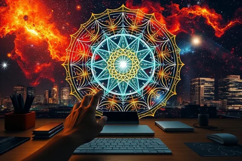 Mesa de urbanista con proyección holográfica