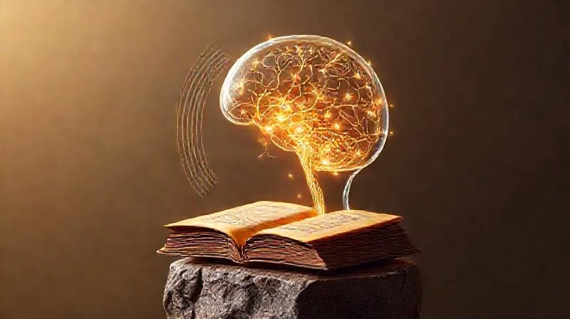 Cabeza humana estilizada con vías neuronales brillantes y ondas de sonido.