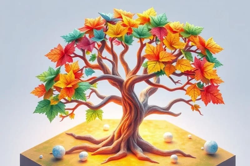 Watercolor painting of a family tree with glowing epigenetic markers, symbolizing inherited health patterns.