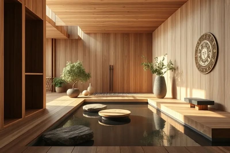 3D render of a harmonious Feng Shui interior
